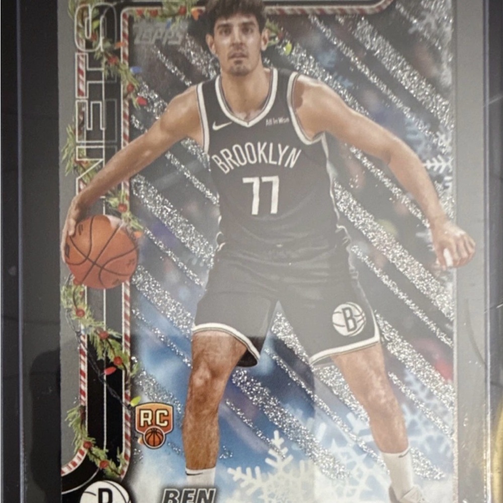 Topps 2025-26 Holiday Rookie Ben Saraf H186 Holiday Silver Glitter Brooklyn Nets